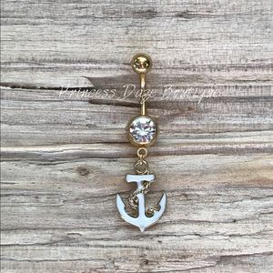 Gold White Anchor Belly Button Ring‎